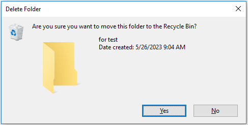 the delete confirmation box