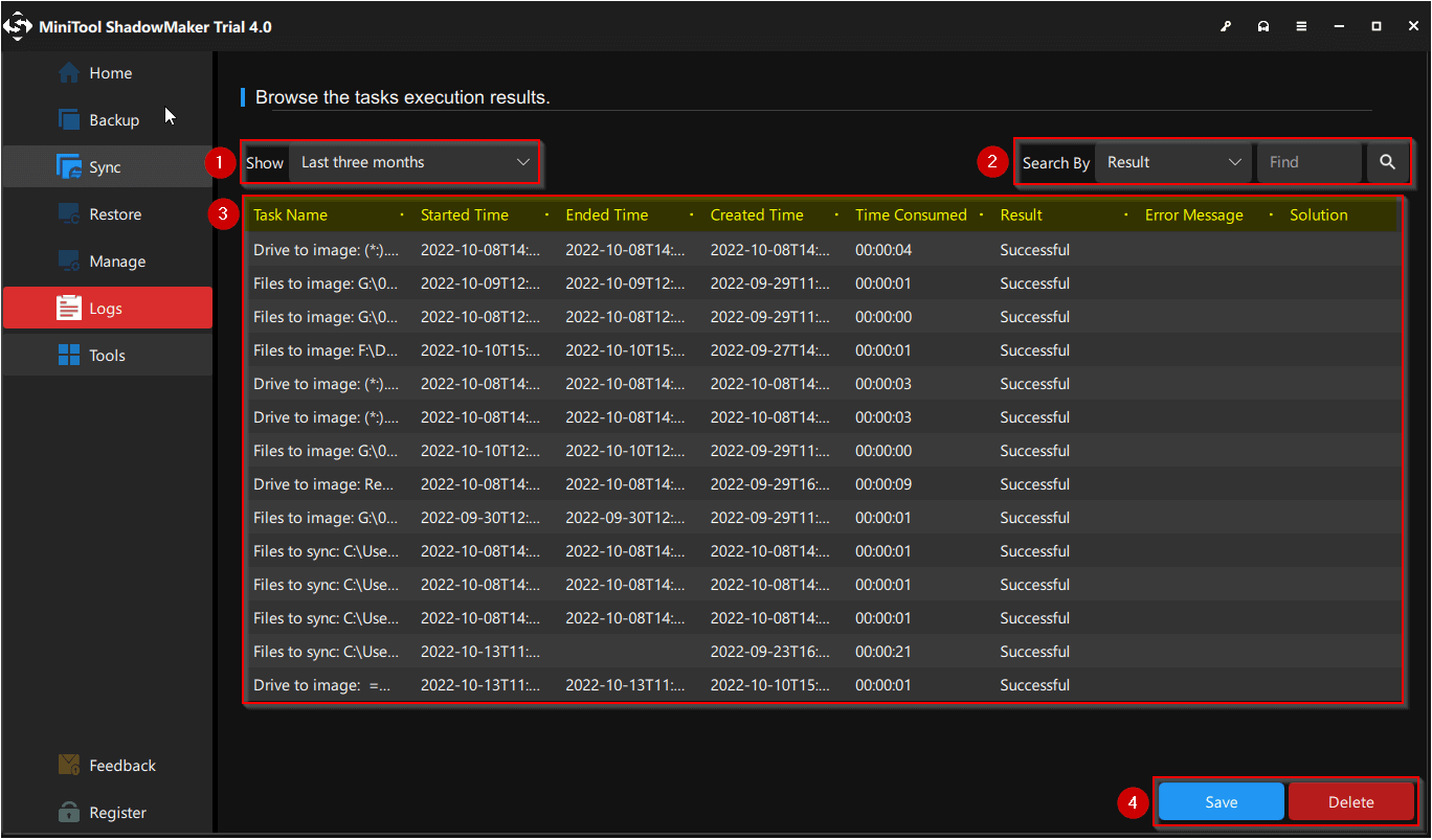 logs of MiniTool ShadowMaker