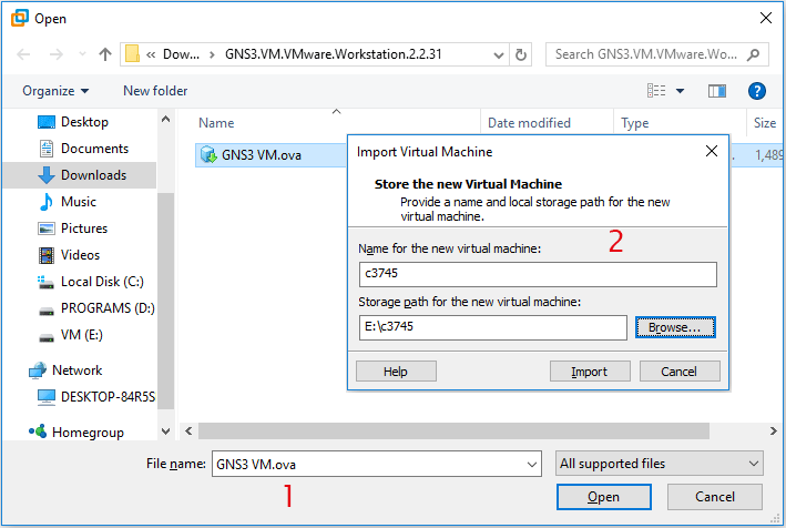 importer une machine virtuelle GNS3