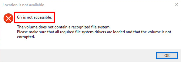the volume does not contain a recognized file system