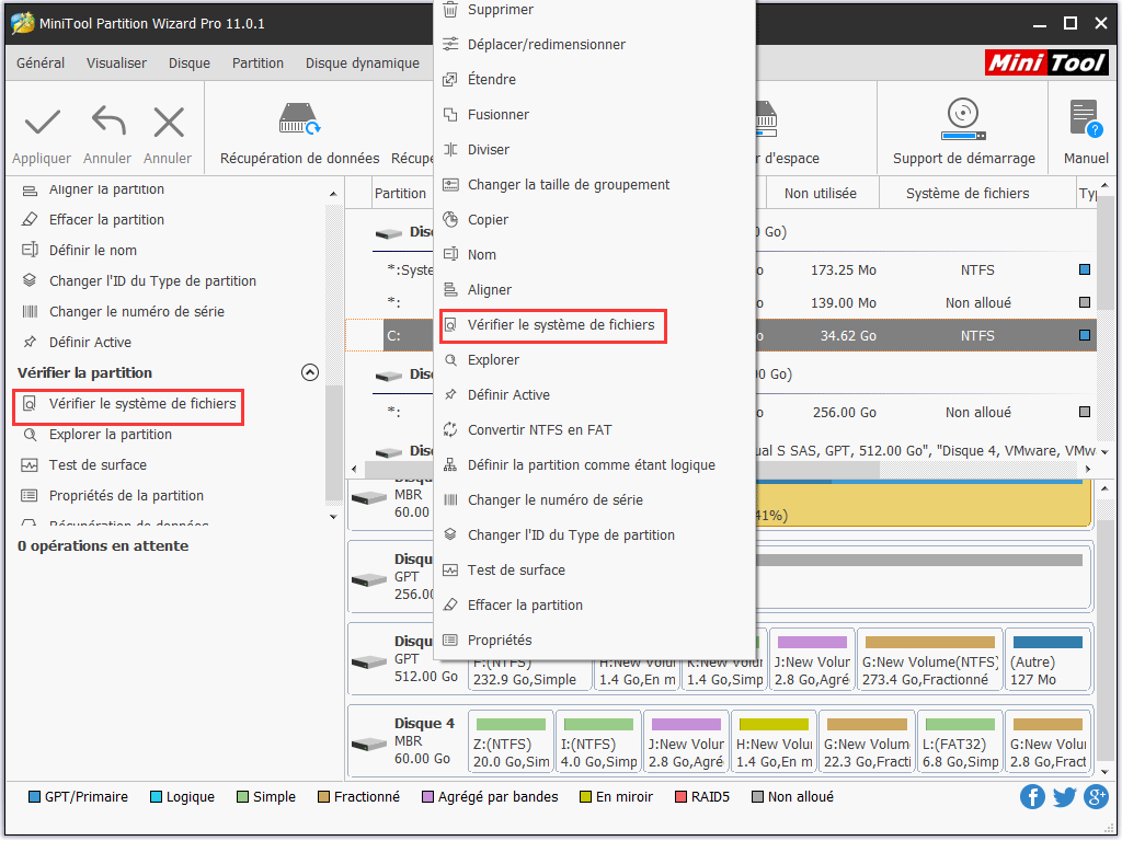 cliquez sur Vérifier le système de fichiers