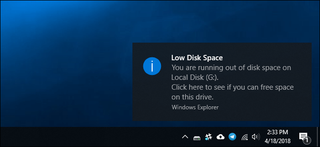 low disk space notification