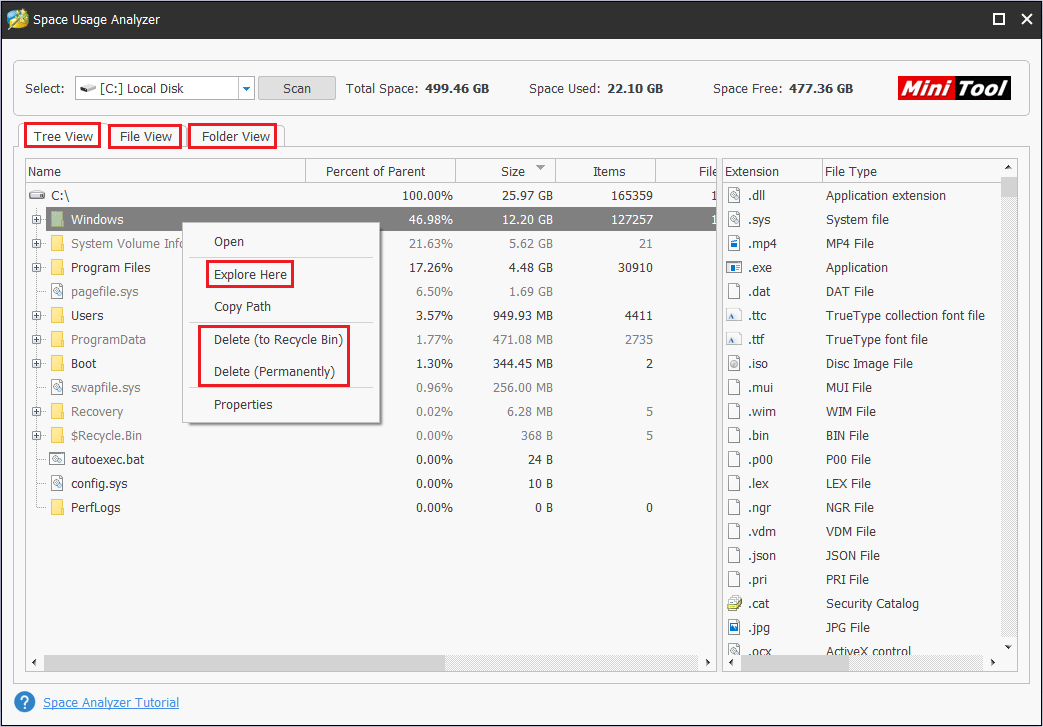 choose a file in tree view, in file view, or in folder view