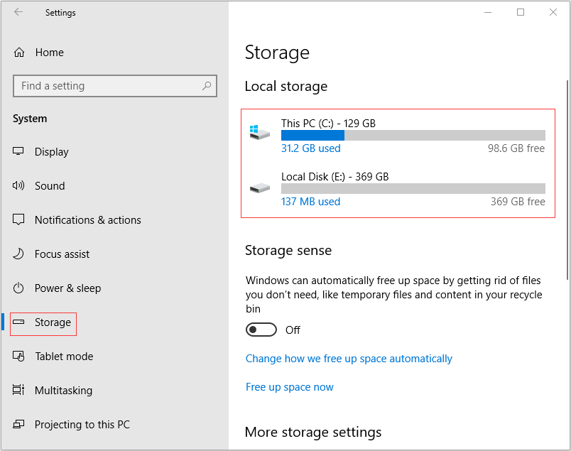 navigate to storage in system