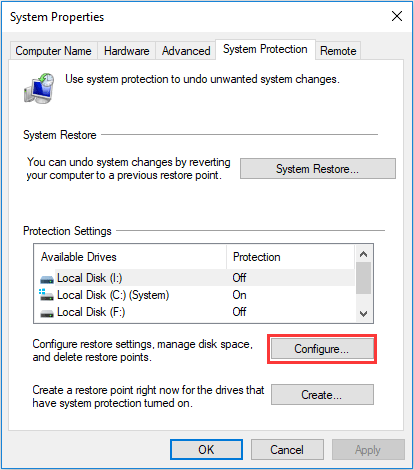 click Configure button on System Properties window