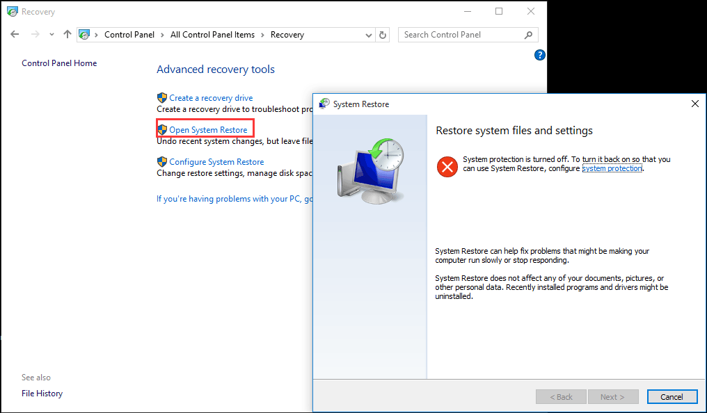 restauration du système Windows 10