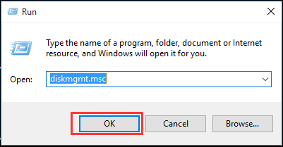 run diskmgmt.msc from Windows 10 start menu