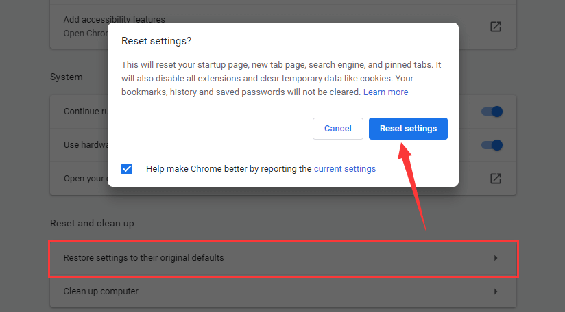 Reset Chrome to Default Settings