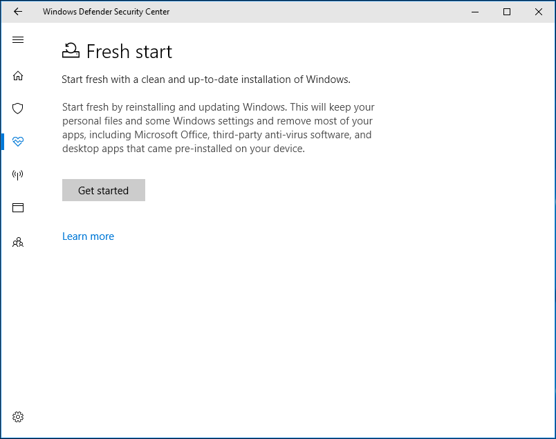 Windows 10 fresh start