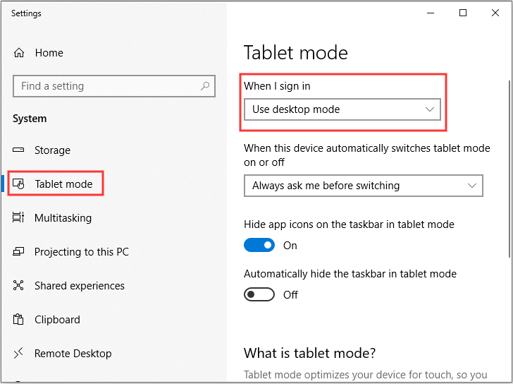 choose Use desktop mode