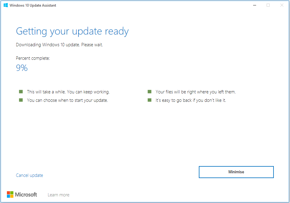 Windows 10 Update Assistant will start to download files