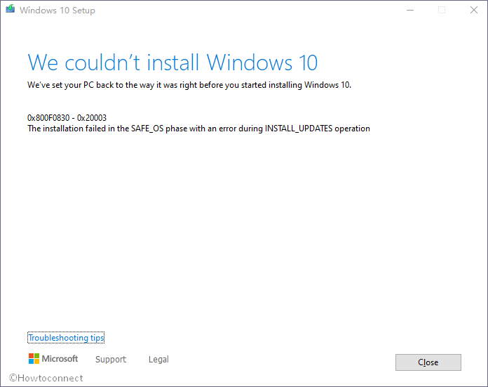 Windows 10 installation failed error 0x800F0830-0x20003