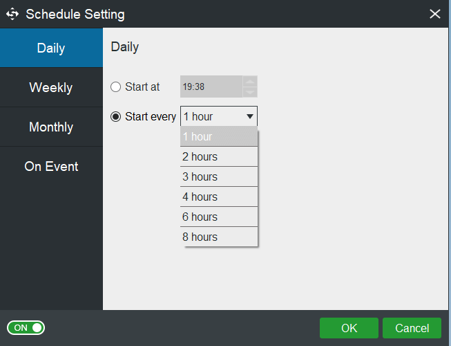 MiniTool ShadowMaker backup start every x hour(s)