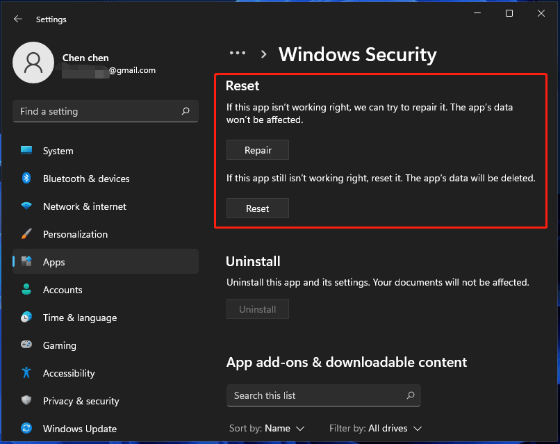 reset Windows Defender