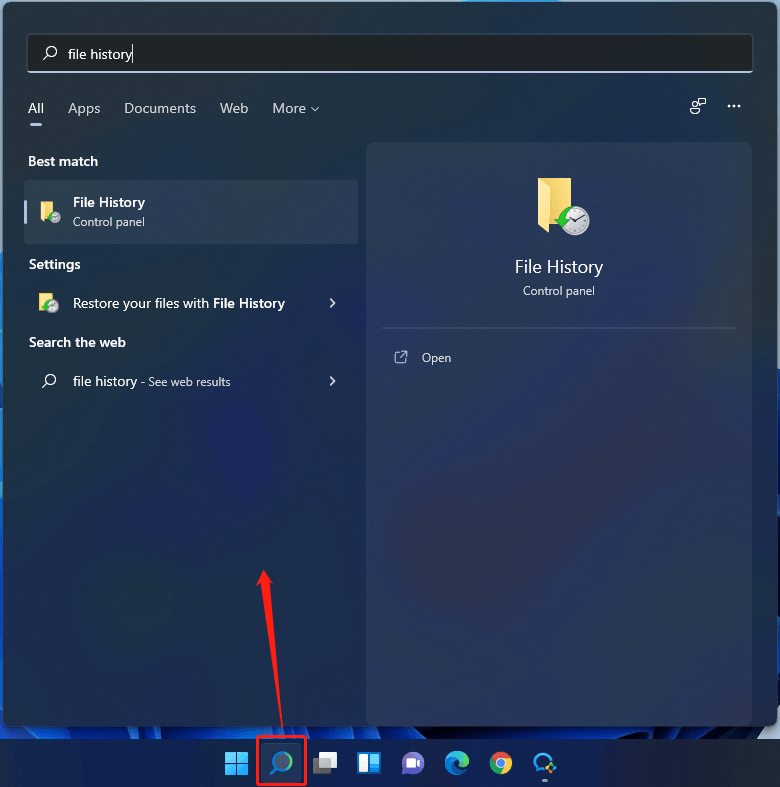 search for File History in Windows 11