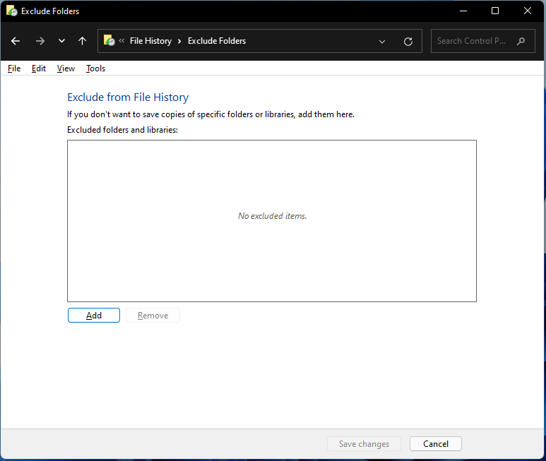 exclude items from Windows 11 File History