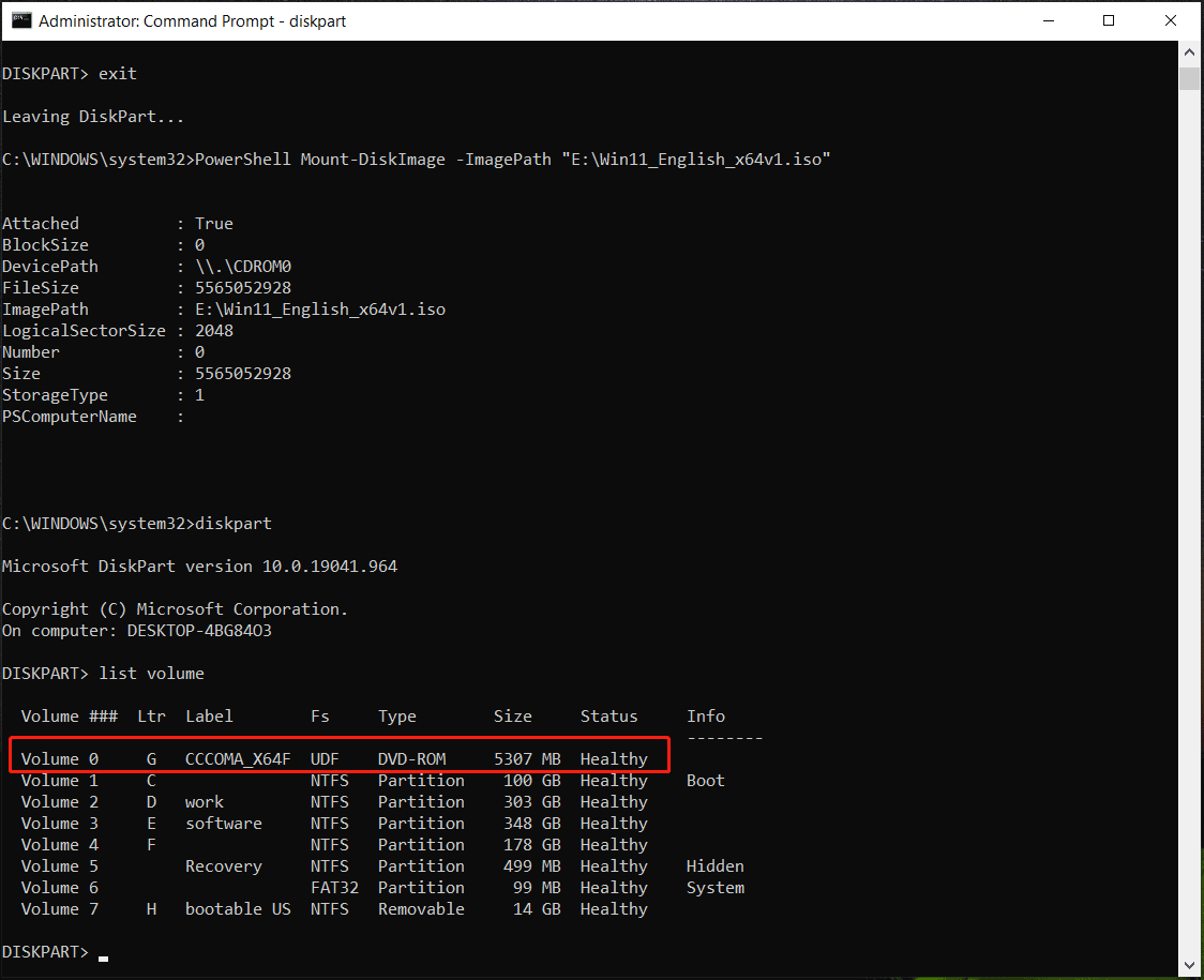 mount Windows 11 ISO in Command Prompt