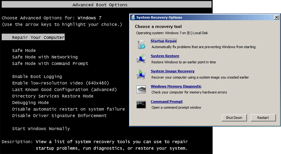acceder a la Reparación de inicio de Windows 7