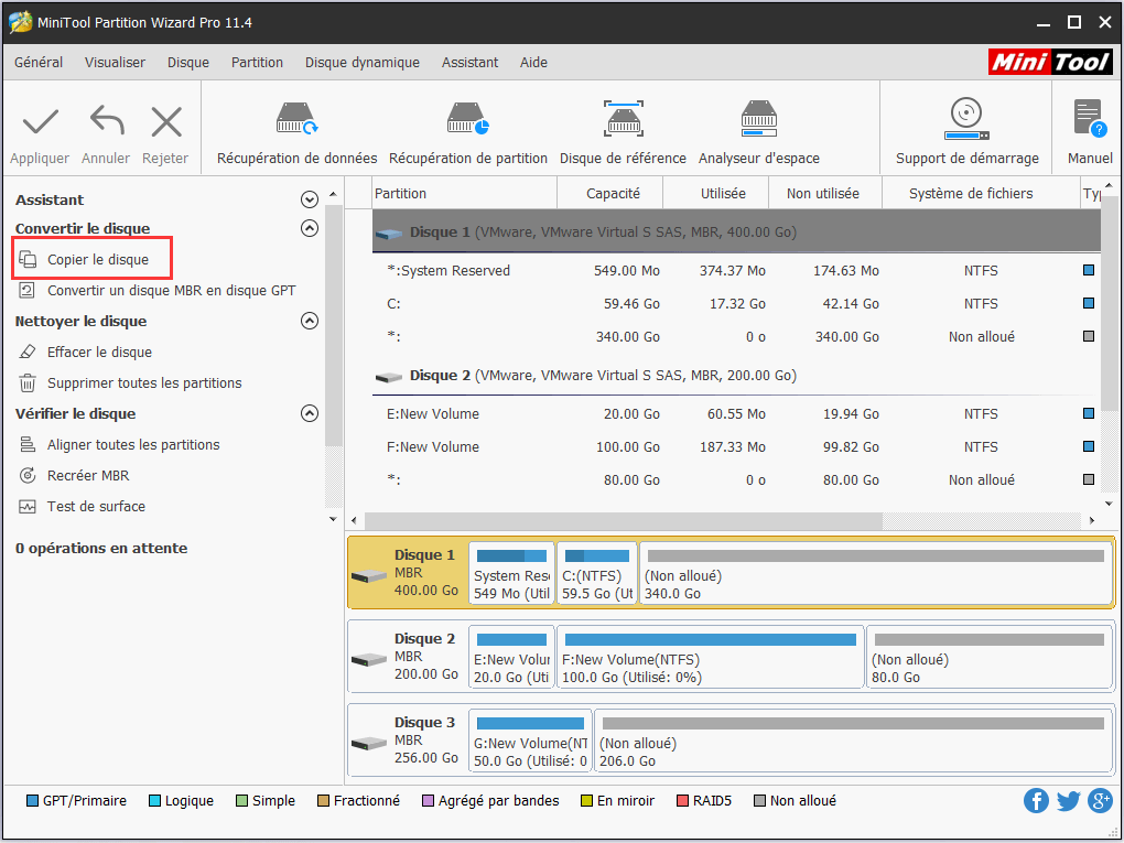 choisir la fonction de disque de copie