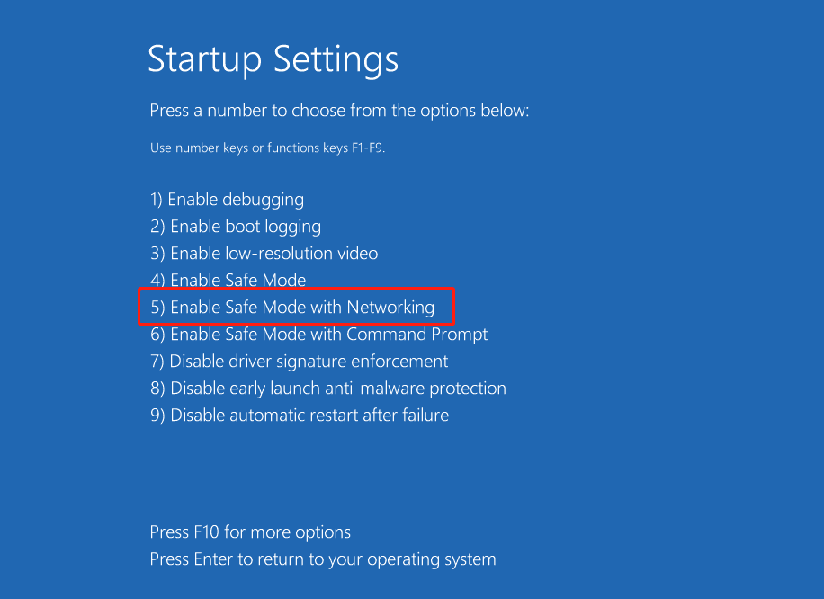 choose Enable Safe Mode with Networking