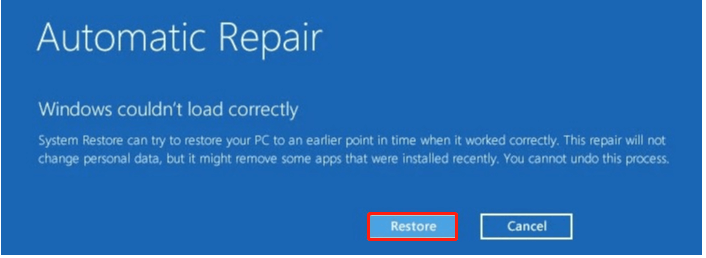 select the Restore button