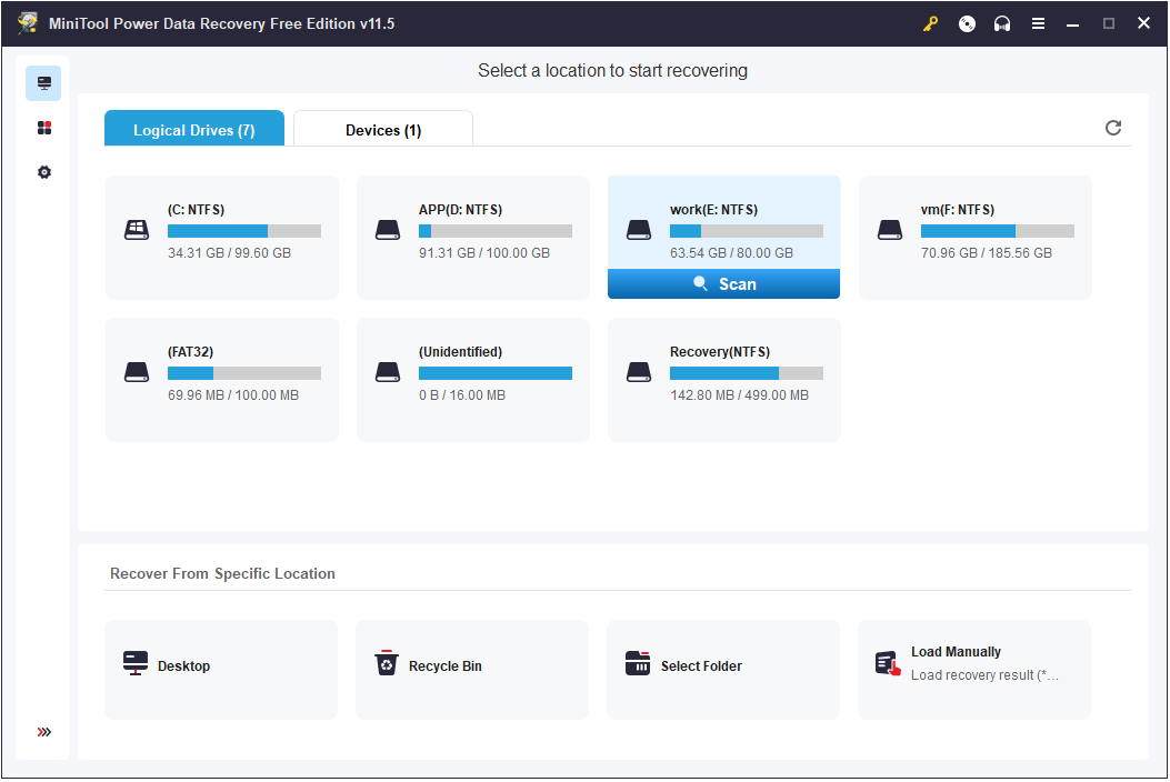 the home page of MiniTool Power Data Recovery