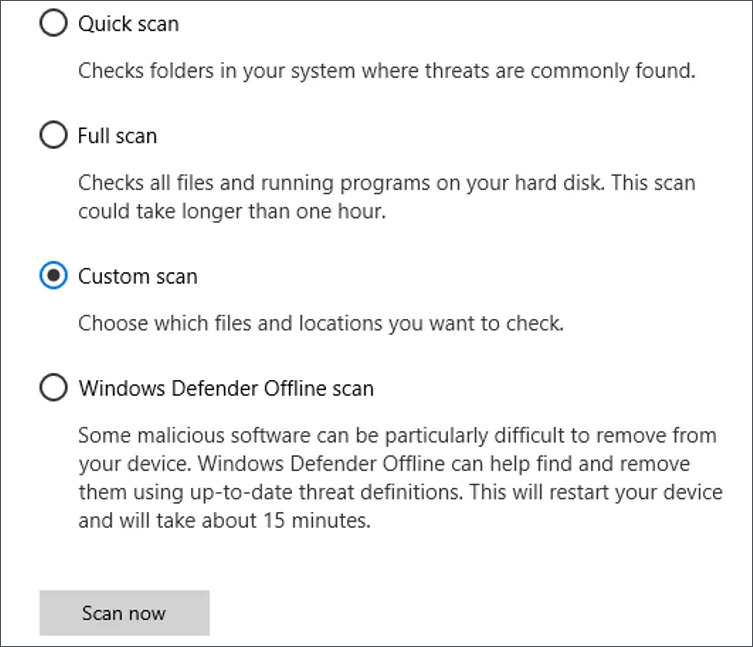 Windows Defender custom scan