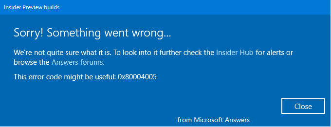 Error Code 0x80004005 Windows 10