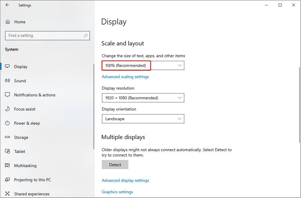 change the display settings