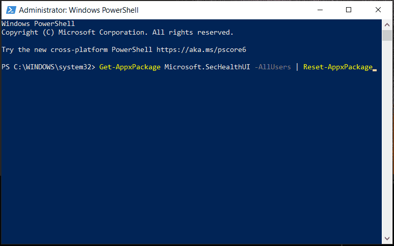 reinstall Windows Security via PowerShell