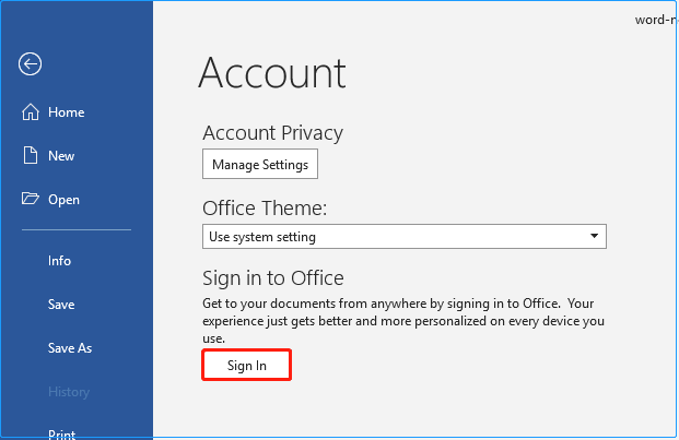 click the button to sign in to your Microsoft account