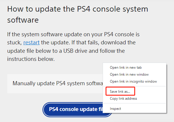 descargar el archivo de actualización de PS4